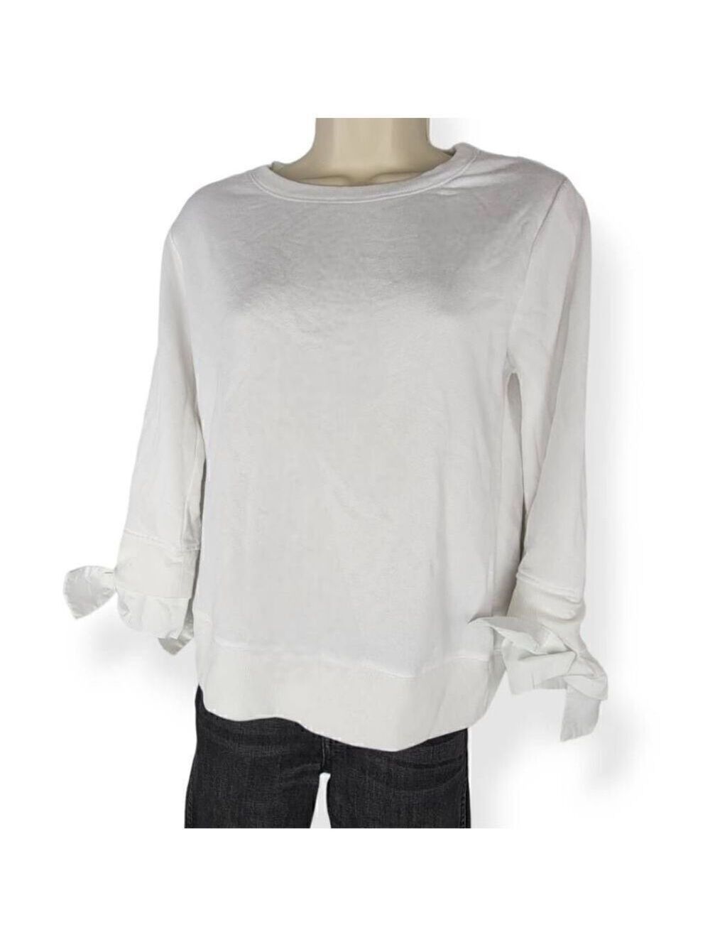 Gibson White Sweater with bow cuffs Petite Small